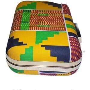 African Kente Cotton Hard Case Clutch with Chain Strap for Women